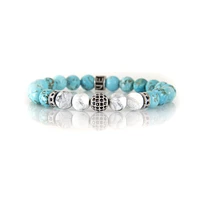 Bracelet turquoise bleue et blanche avec accent de zircone cubique argenté par Luenzo