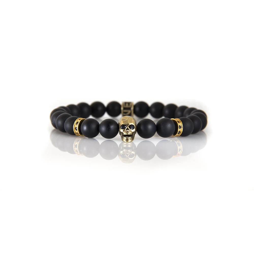 Luenzo Black Onyx and Gold Skull Bracelet