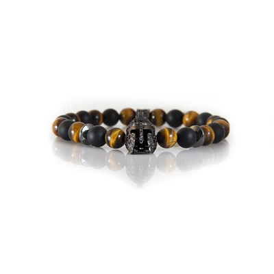 Bracelet onyx noir et oeil de tigre « Warrior Helmet »  par Luenzo