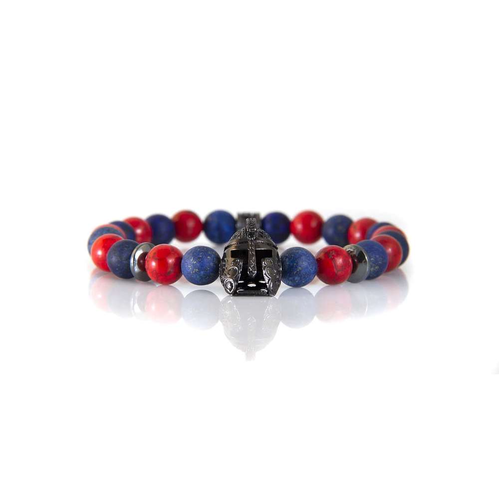 Bracelet lapis-lazuli et jade rouge/noir « Warrior Helmet » par Luenzo