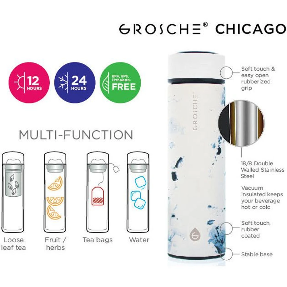 Bouteille Grosche « Chicago » effet marbre avec infuseur en acier inoxydable