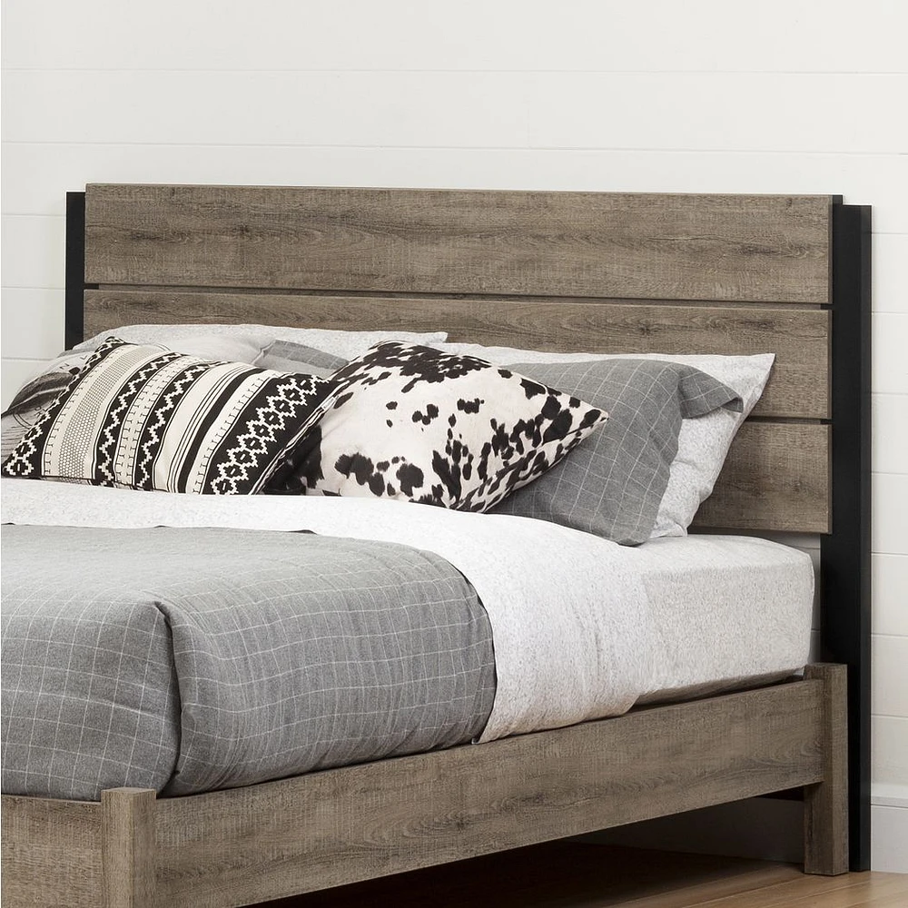 Munich Full Headboard - Rustic Style Weathered Oak and Matte Black by South Shore Furniture