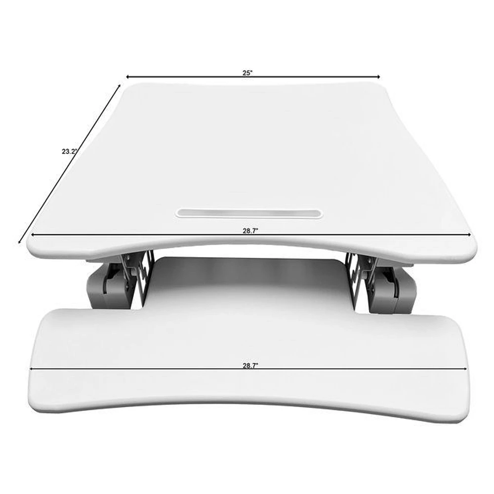 Bureau assis/debout de taille moyenne avec support à hauteur réglable pour appareils mobiles, blanc