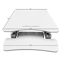 Bureau assis/debout de taille moyenne avec support à hauteur réglable pour appareils mobiles, blanc