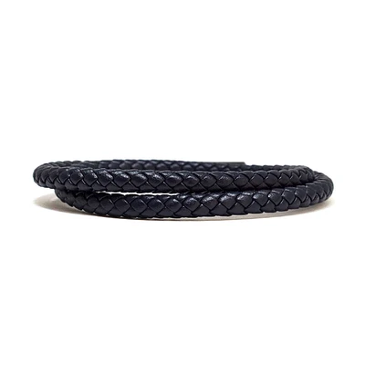 Bracelet en cuir véritable doublé et fermoir simple bleu marine par Luenzo