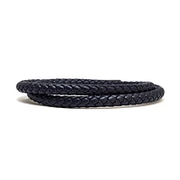 Luenzo Navy Blue Genuine Leather Double Wrap Single Clasp Bracelet