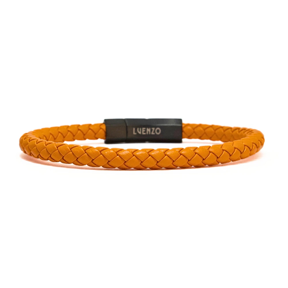 Bracelet simple en cuir véritable orange par Luenzo