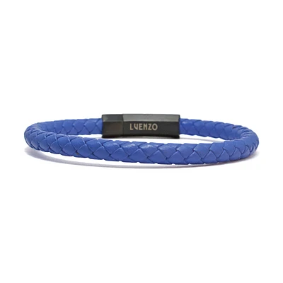 Bracelet simple en cuir véritable « Bleu de France » par Luenzo