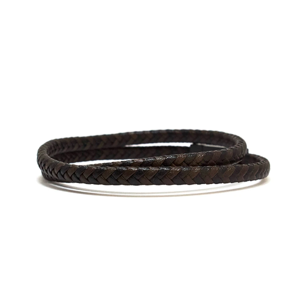 Luenzo Black/Brown Thin Genuine Leather Double Wrap Single Clasp Bracelet