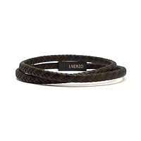 Luenzo Black/Brown Thin Genuine Leather Double Wrap Single Clasp Bracelet