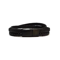 Luenzo Matte Black Genuine Leather Triple Wrap Bracelet