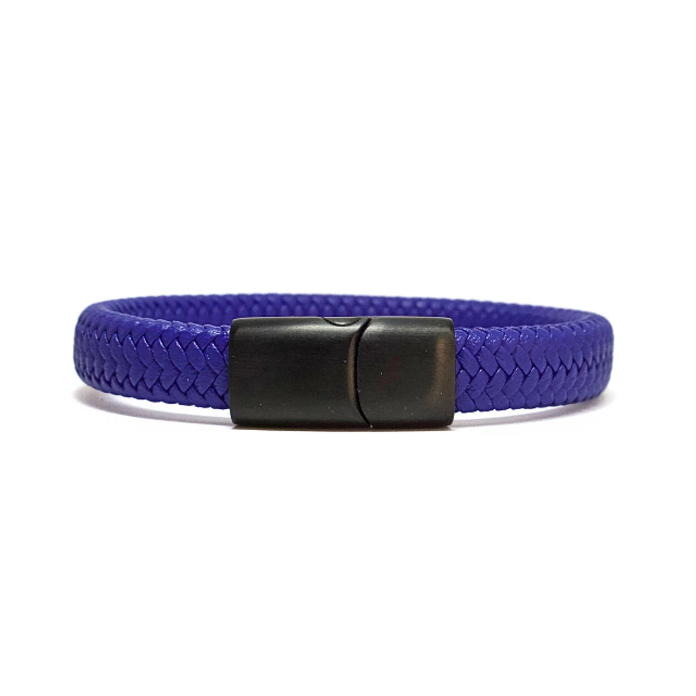 Luenzo Electric Blue Genuine Leather Double Wrap Single Clasp Bracelet