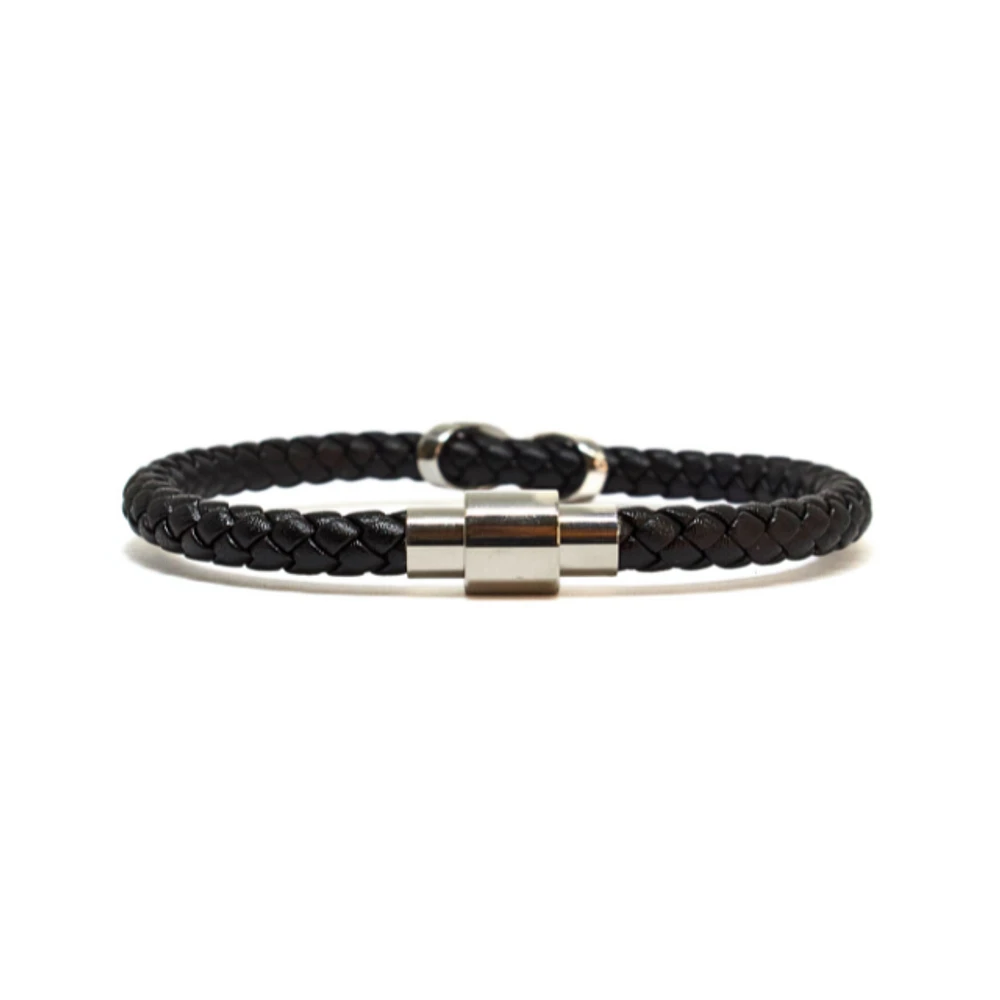 Luenzo Matte Black Genuine Leather with Silver Infinity Cubic Zirconia Single Wrap Bracelet