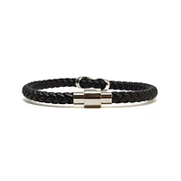 Luenzo Matte Black Genuine Leather with Silver Infinity Cubic Zirconia Single Wrap Bracelet