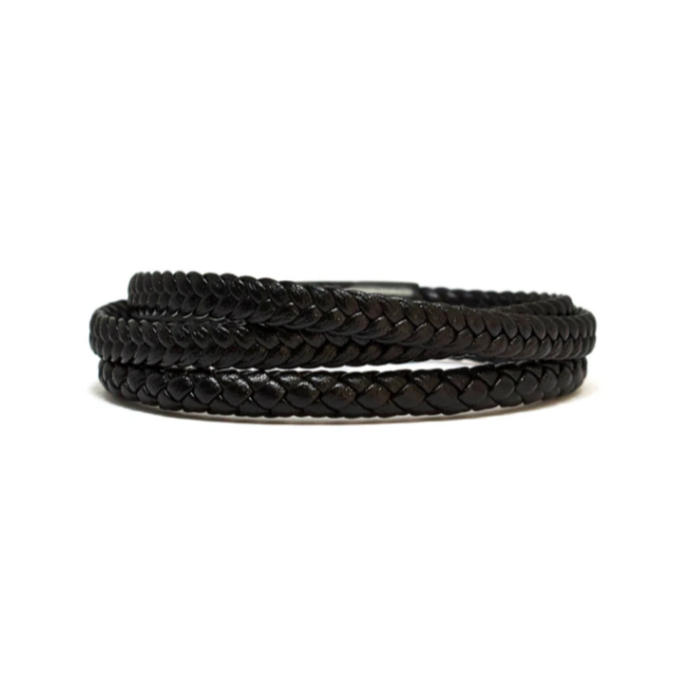 Bracelet triple enveloppe en cuir véritable noir mat par Luenzo