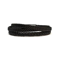 Luenzo Matte Black Genuine Leather Triple Wrap Bracelet