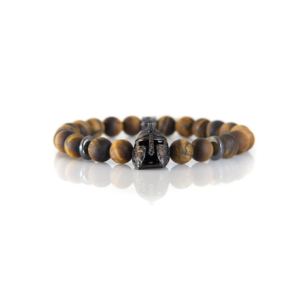 Bracelet oeil de tigre « Warrior Helmet » en zircone cubique par Luenzo