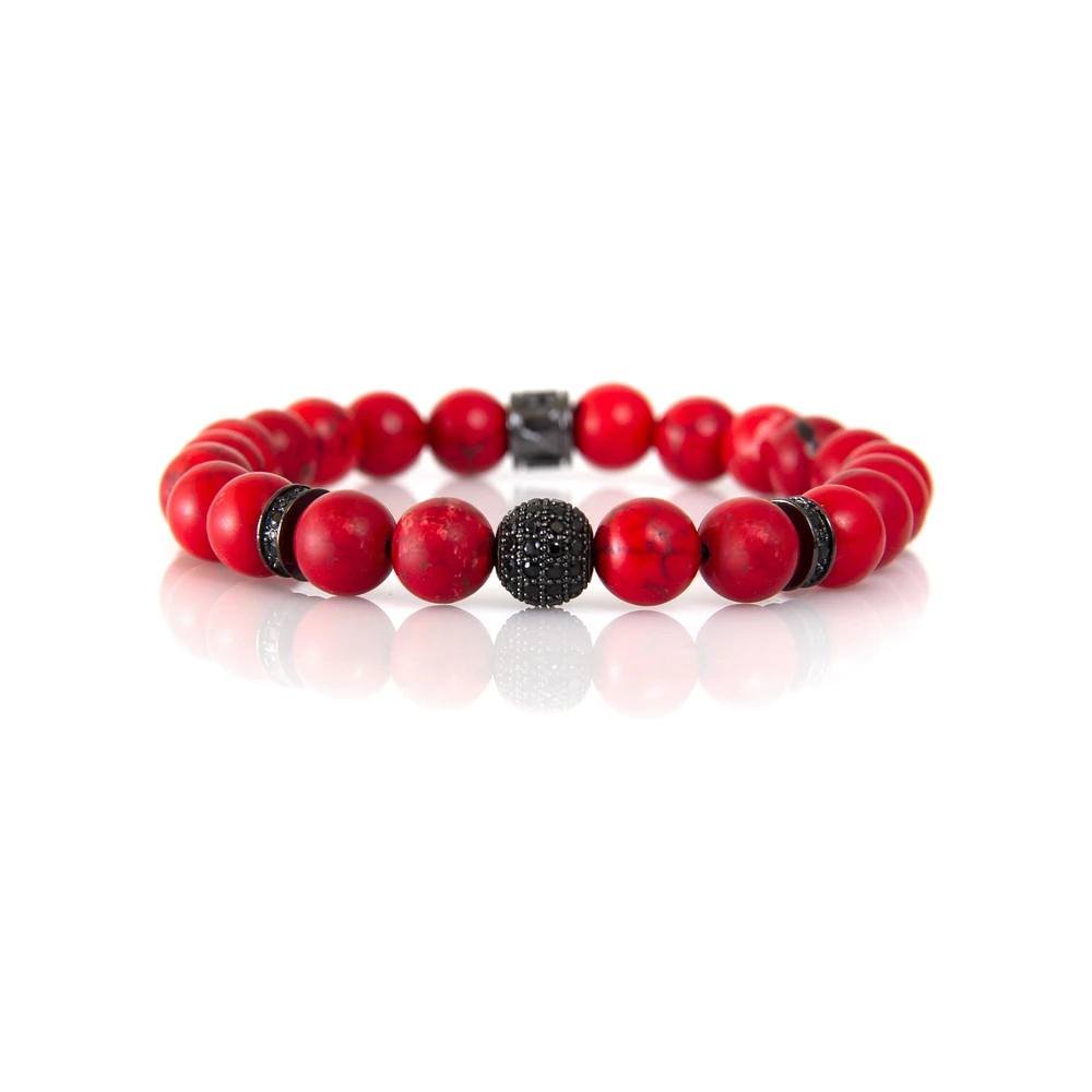 Bracelet jade rouge et noir avec accent de zircone cubique noir par Luenzo