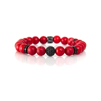 Bracelet jade rouge et noir avec accent de zircone cubique noir par Luenzo