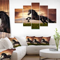 Black Friesian Horse Gallop  Canvas Wall Art