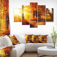 Autumnal Trees Sunrays Canvas Wall Art - 4-5 Panels