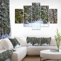 Snowy Road the Forest  Canvas Wall Art