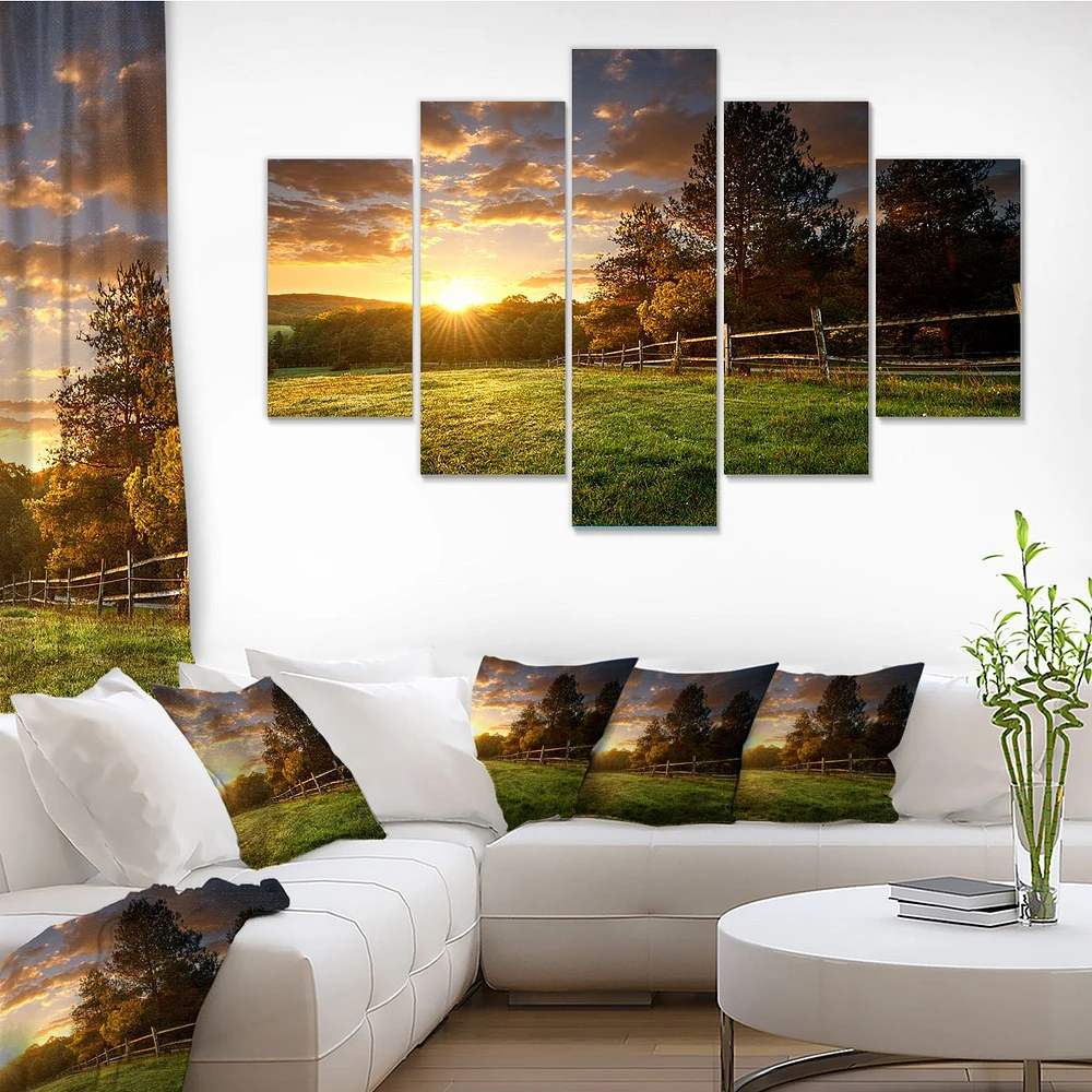 Fenced Ranch at Sunrise Canvas Wall Art Panels