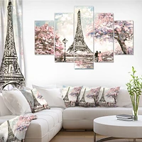 Panneaux de toile imprimée « Eiffel with Pink Flowers »