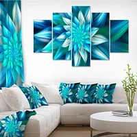 Huge Blue Fractal Flower  Canvas Wall Art