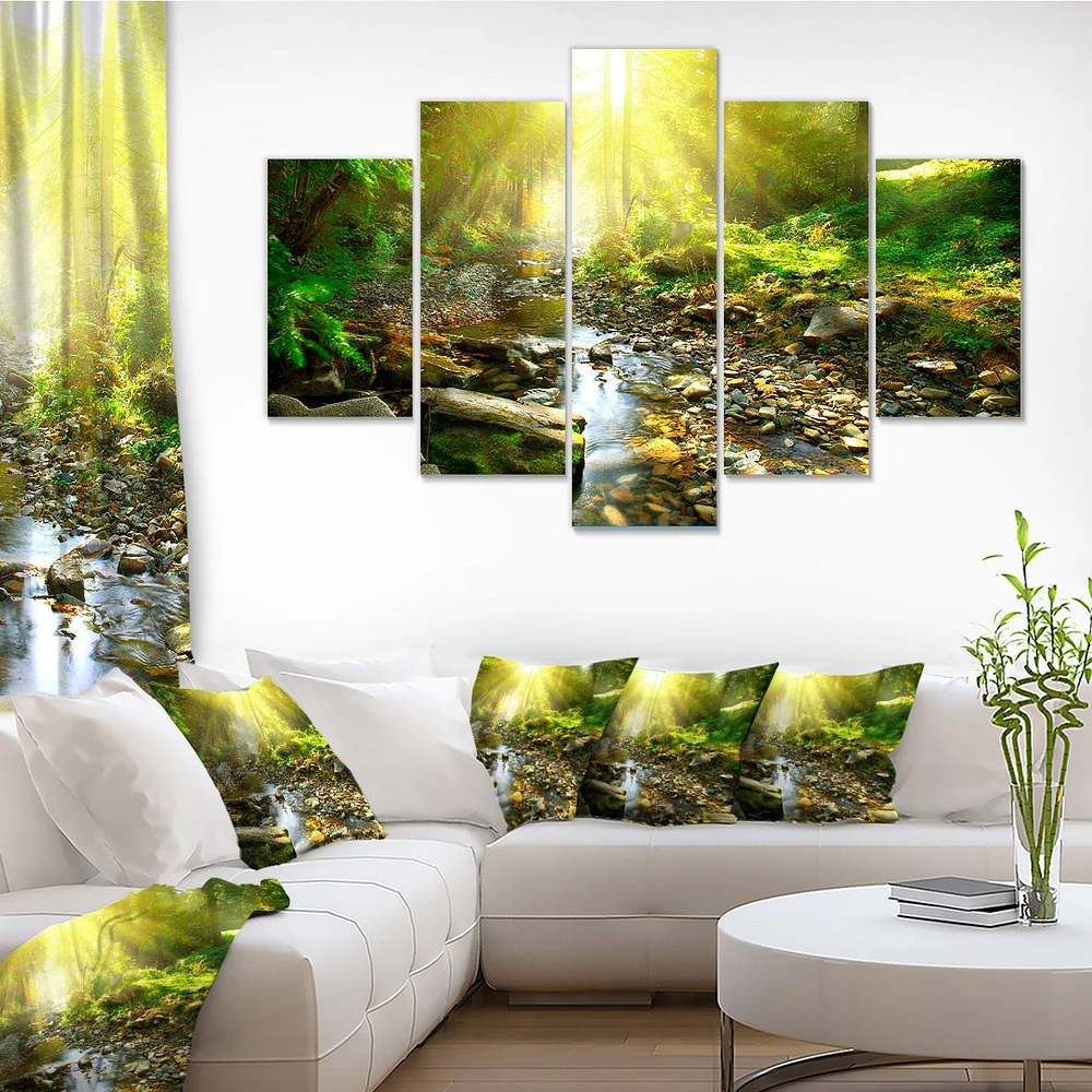 Mountain Stream Forest  Canvas Wall Art