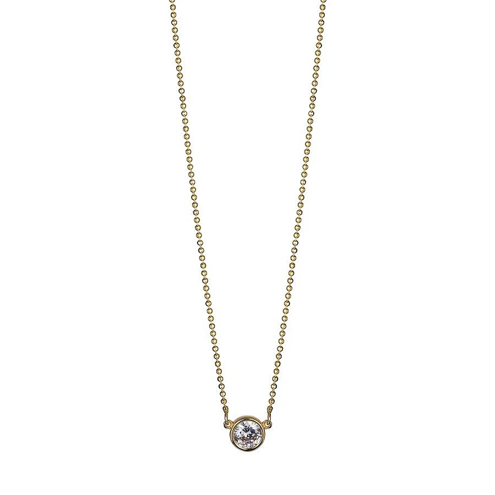 Reign Sterling Silver & Cubic Zirconia 18K Yellow Gold Plated Round Bezel Solitaire Bead Necklace