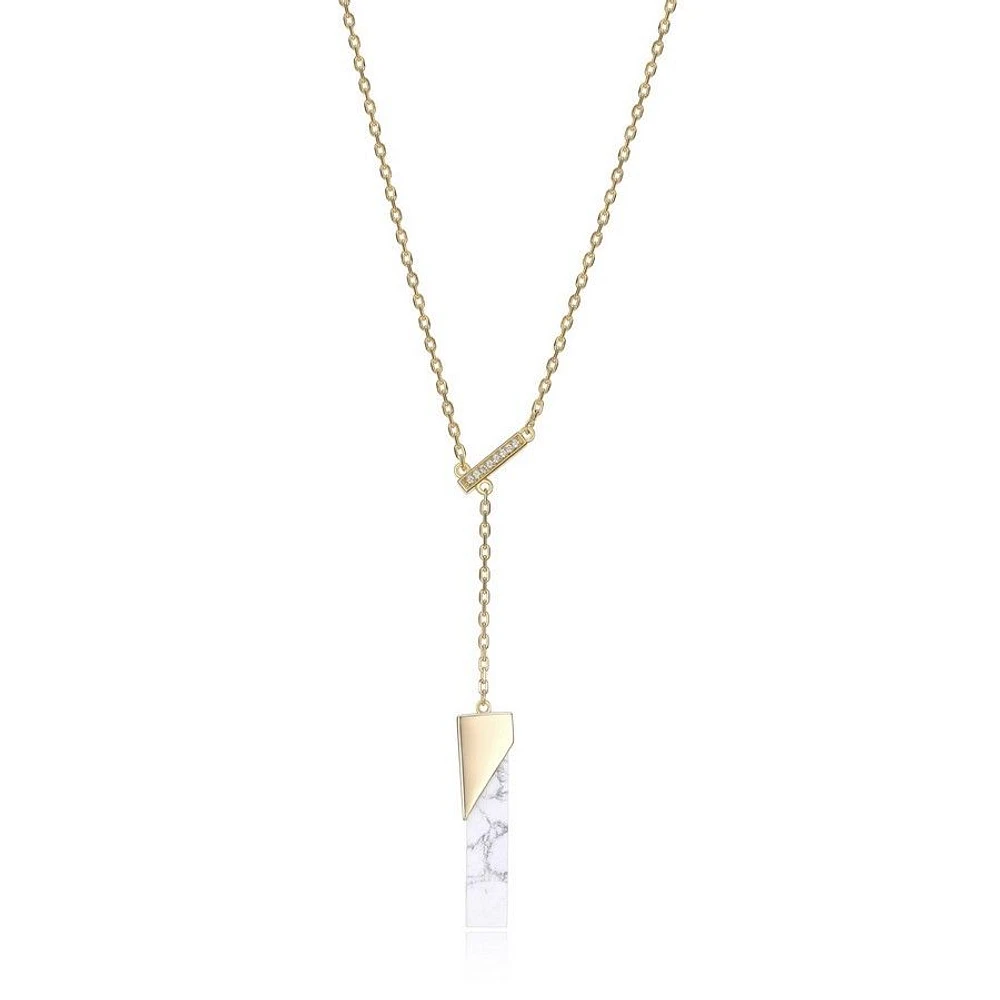 ELLE 18K Gold Plated Sterling Silver Genuine Howlite Lariat Bar Necklace