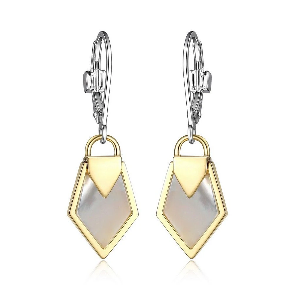 ELLE Two-Tone 18K Gold Plated Sterling Silver & Genuine Mother of Pearl Lock Earrings