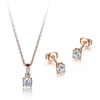 Reign Sterling Silver & Cubic Zirconia Rose Gold Plated 4mm Stud Earrings and 5mm Round Pendant Set