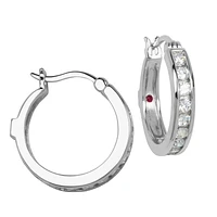 Boucles d'oreilles ELLE « Channel Set Hoop » en argent sterling et oxyde de zirconium cubique 20 mm