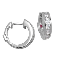 Boucles d'oreilles ELLE « Huggie Hoop » en argent sterling et oxyde de zirconium cubique 14 mm