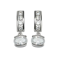 ELLE Sterling Silver & Cubic Zirconia Oval  Drop Earrings