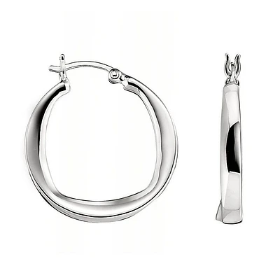 ELLE Sterling Silver 27mm Polished Square Hoop Earrings