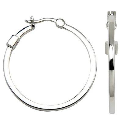 ELLE Sterling Silver 28mm Polished Square Tube Hoop Earrings