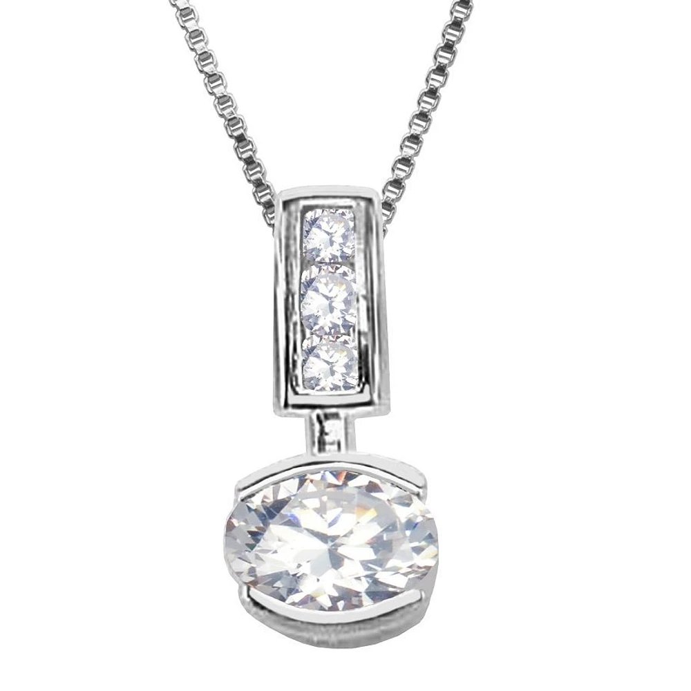 ELLE Sterling Silver & Cubic Zirconia Oval Drop Pendant Necklace