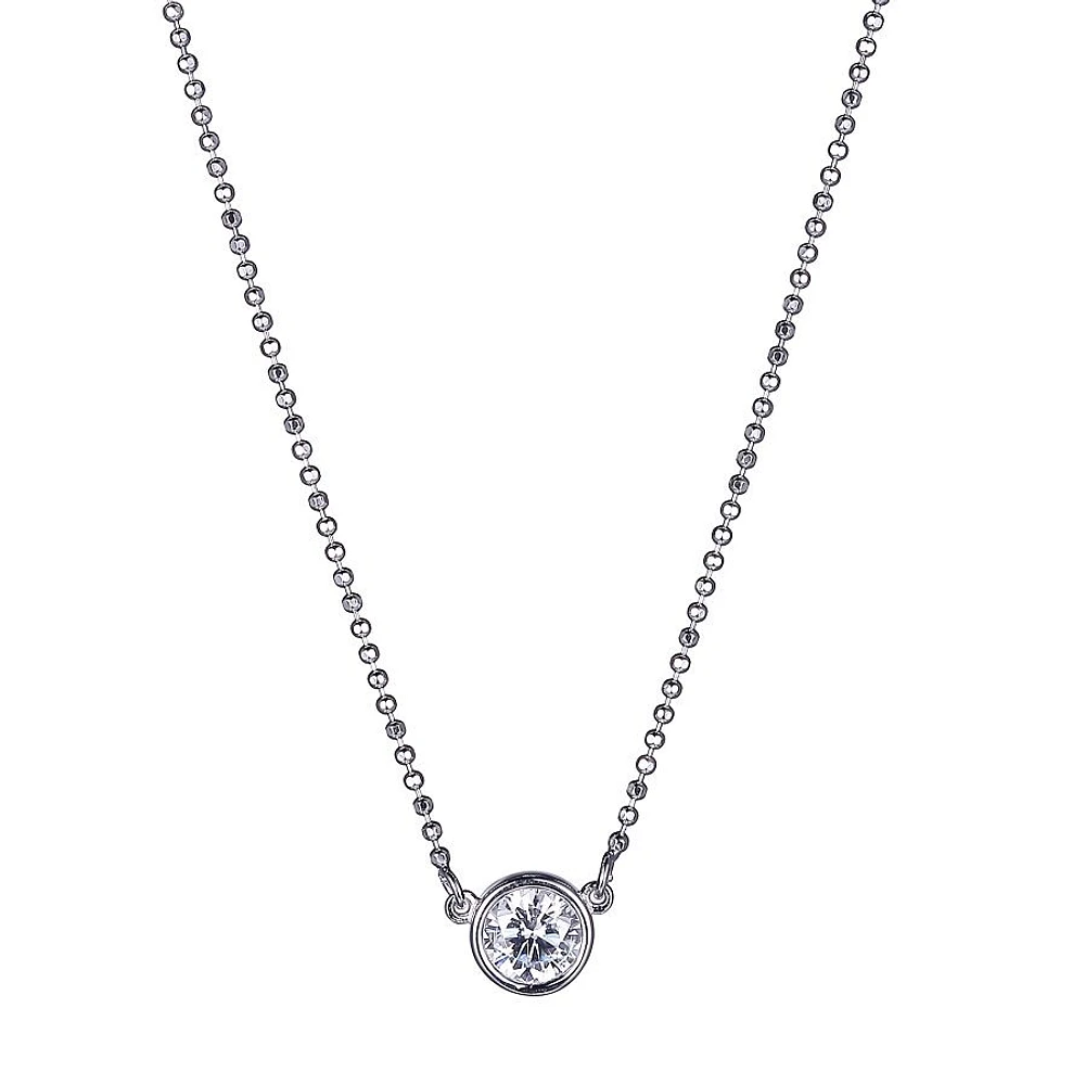 Reign Sterling Silver & Cubic Zirconia  Round Bezel Solitaire Bead Necklace