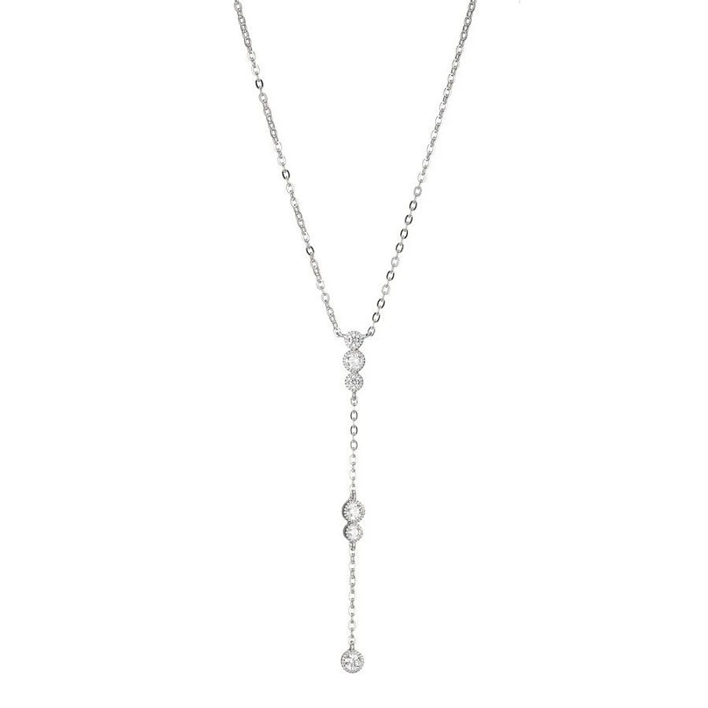 Reign Sterling Silver & Cubic Zirconia Round Milgrain Lariat Necklace