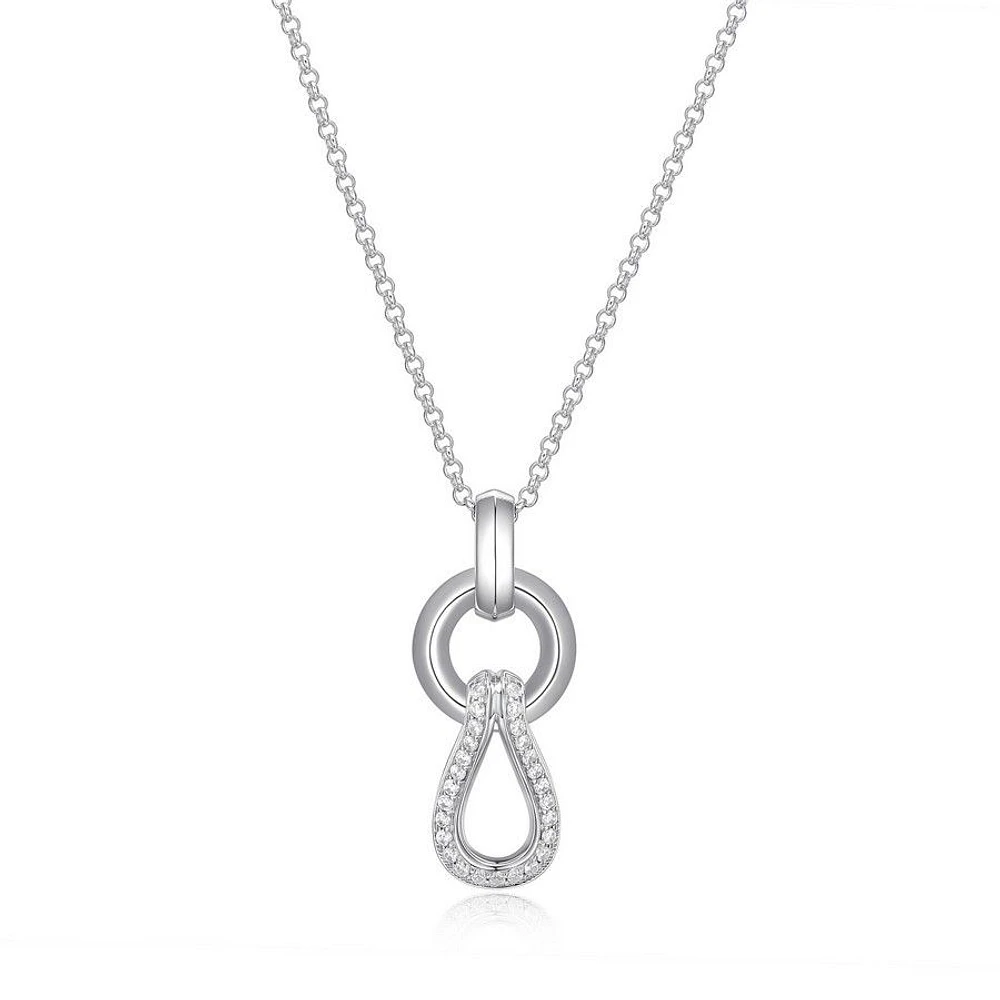 ELLE Sterling Silver & Cubic Zirconia Interlocking Link Drop Pendant Necklace