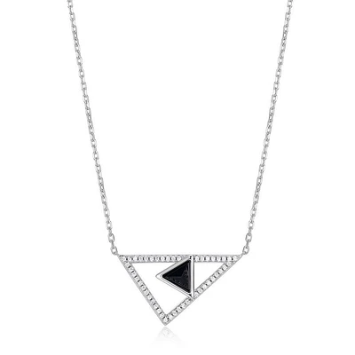 Collier ELLE « Double Triangle » en argent sterling, oxyde de zirconium cubique et agate noire véritable