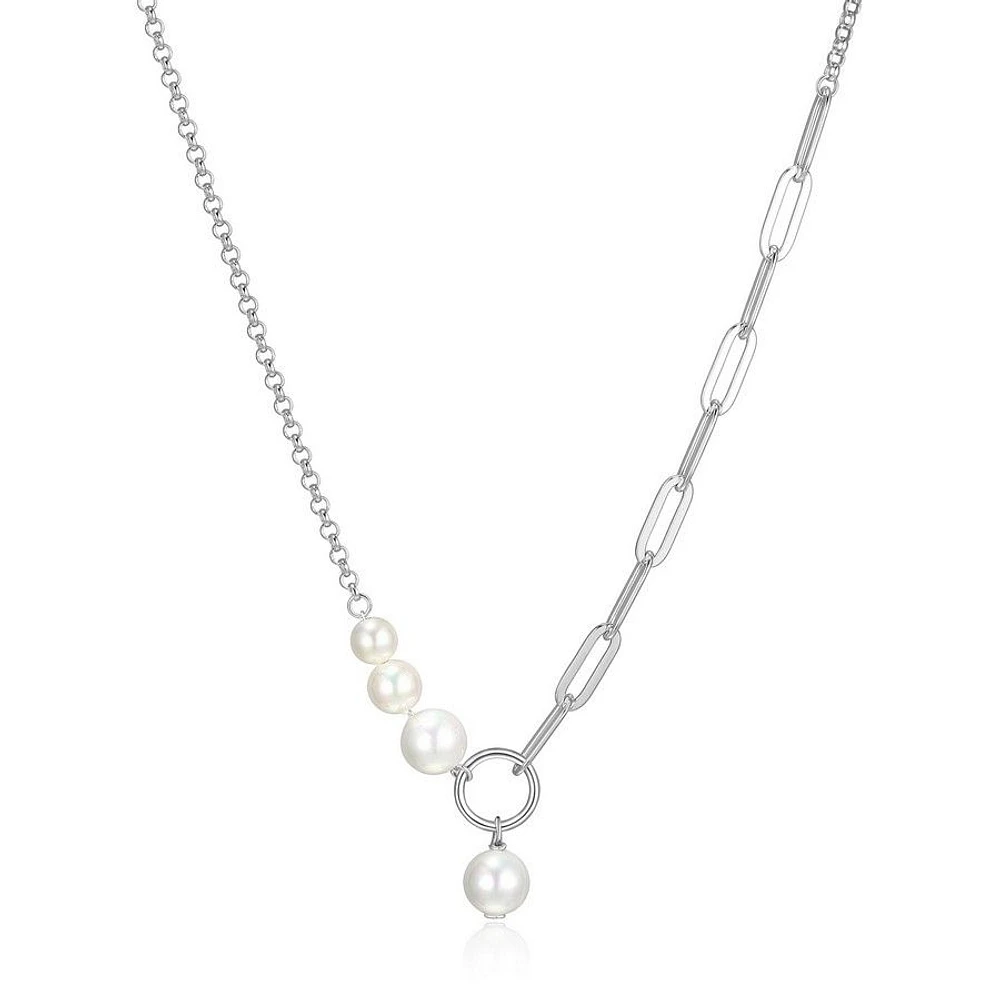 ELLE Sterling Silver Shell Pearl Half Paperclip Link Necklace