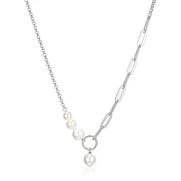 ELLE Sterling Silver Shell Pearl Half Paperclip Link Necklace