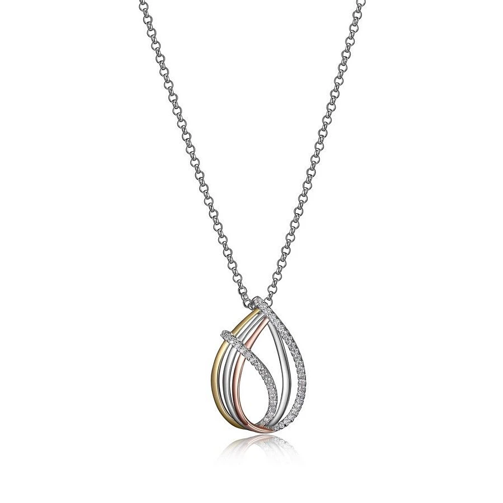 ELLE Sterling Silver & Cubic Zirconia 3-Tone Gold Plated Teardrop Pendant Necklace