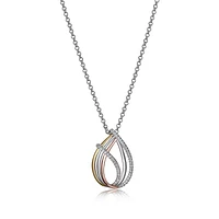 ELLE Sterling Silver & Cubic Zirconia 3-Tone Gold Plated Teardrop Pendant Necklace