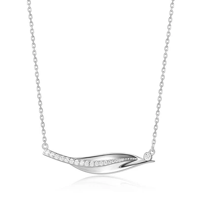 ELLE Sterling Silver & Cubic Zirconia Horizontal Leaf Necklace