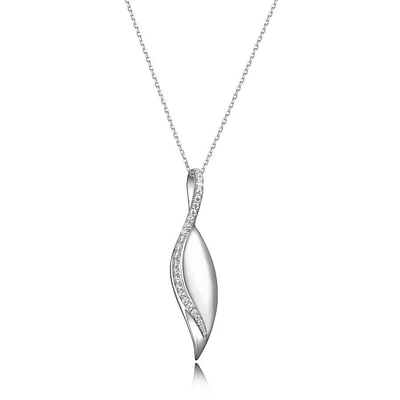 ELLE Sterling Silver & Cubic Zirconia Leaf Drop Pendant Necklace